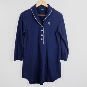 Lauren Ralph Lauren Womens Navy Blue RL Logo Nightshirt Sleep Shirt Size S